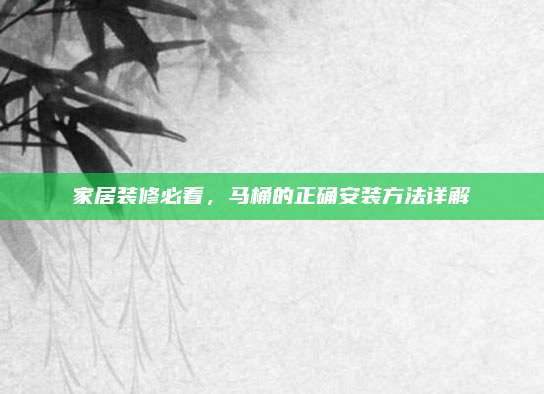 家居装修必看，马桶的正确安装方法详解