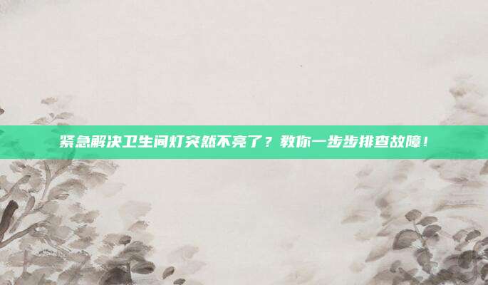 紧急解决卫生间灯突然不亮了？教你一步步排查故障！