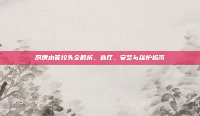 厨房水管接头全解析，选择、安装与维护指南
