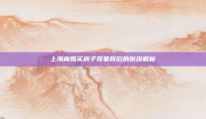 上海离婚买房子现象背后的原因解析