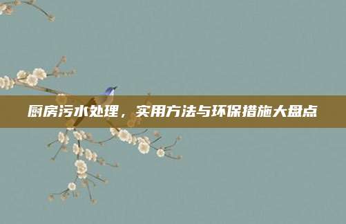 厨房污水处理，实用方法与环保措施大盘点
