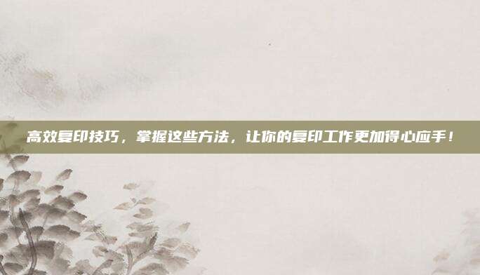 高效复印技巧，掌握这些方法，让你的复印工作更加得心应手！
