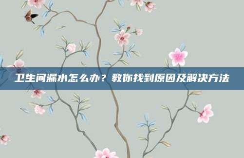 卫生间漏水怎么办？教你找到原因及解决方法