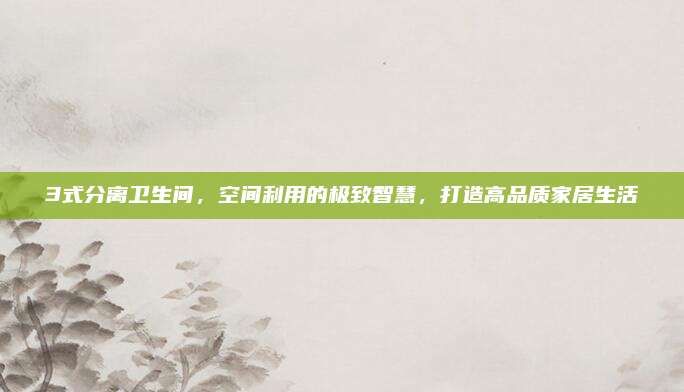 3式分离卫生间，空间利用的极致智慧，打造高品质家居生活