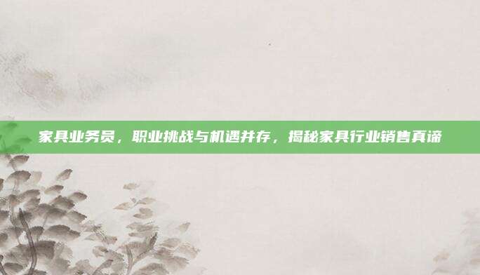 家具业务员，职业挑战与机遇并存，揭秘家具行业销售真谛