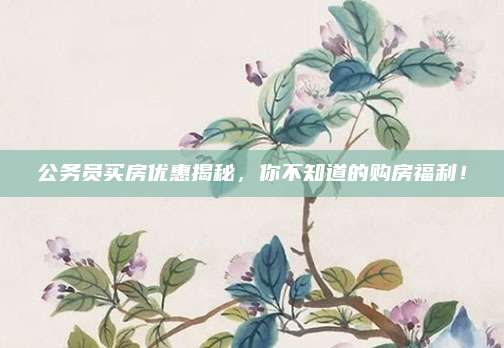 公务员买房优惠揭秘，你不知道的购房福利！