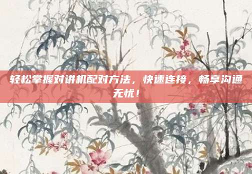 轻松掌握对讲机配对方法，快速连接，畅享沟通无忧！