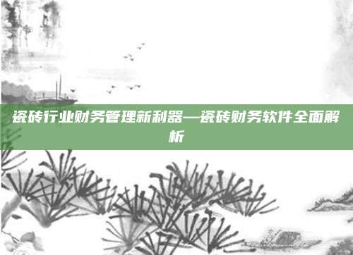 瓷砖行业财务管理新利器—瓷砖财务软件全面解析
