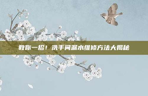 教你一招！洗手间漏水维修方法大揭秘