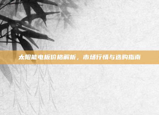 太阳能电板价格解析，市场行情与选购指南