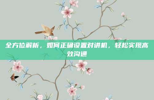 全方位解析，如何正确设置对讲机，轻松实现高效沟通