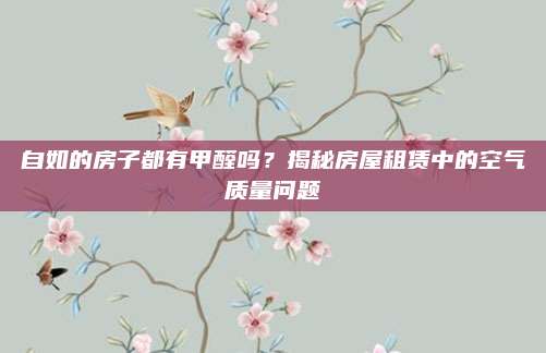自如的房子都有甲醛吗？揭秘房屋租赁中的空气质量问题