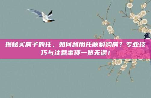 揭秘买房子的托，如何利用托顺利购房？专业技巧与注意事项一览无遗！
