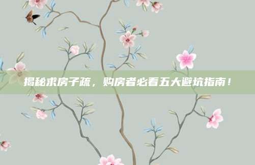 揭秘求房子疏，购房者必看五大避坑指南！