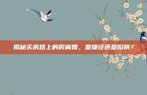 揭秘买房路上的假离婚，是捷径还是陷阱？